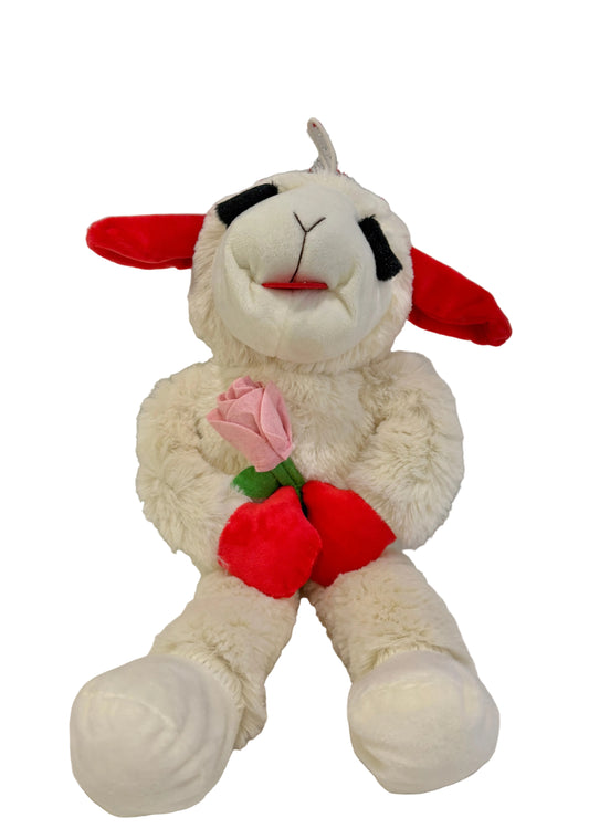 STANDING FLOPPY VALENTINE W/ ROSE LAMB CHOP TOY