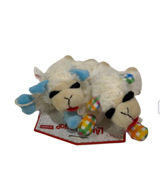 2 PK LAMB CHOP TOY - blue and plaid
