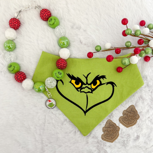 GRINCH TREAT, BANDANA, NECKLACE, CHARM, BUNDLE